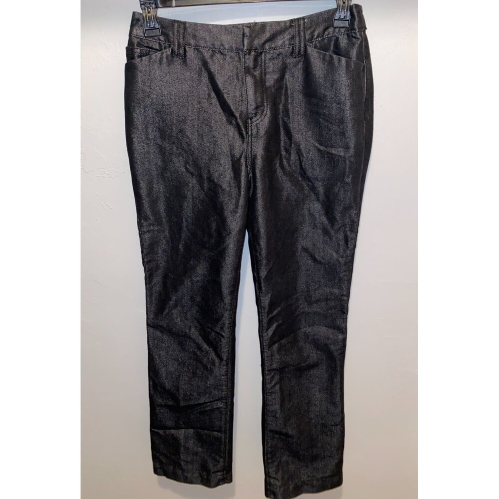 CHICO'S Slimming Coated Girlfriend Pant Jeans 0.5 US S (6) Pocket Gray Stretch